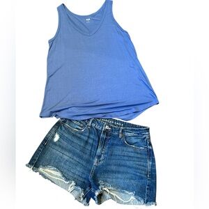 American Eagle Outfitters New Denim Distressed shorts, 10, with ANA Tank Top, LG